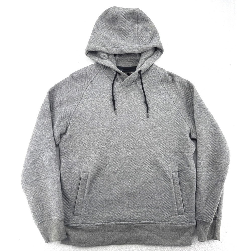 Banana Republic Mens Hoodie Size M Grey Quilted Herringbone Sweatshirt Pullover